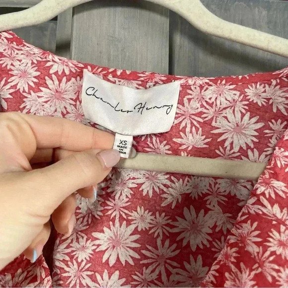 Charles Henry Short Sleeve Faux Wrap‎ Mini Dress in Coral Daisy- XS - Picture 5 of 11